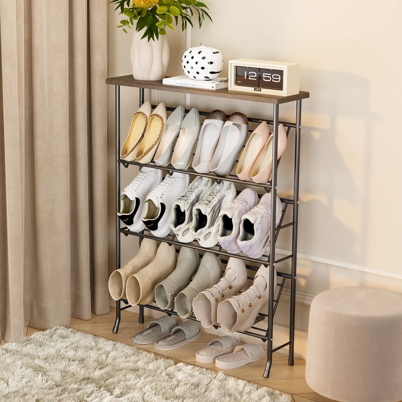 JZM Shoe Rack Storage, Narrow 4 Tier Metal Shoe Storage
