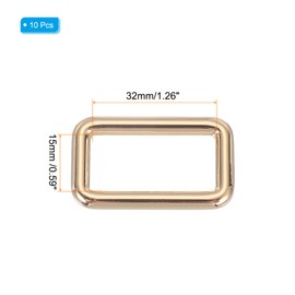 PATIKIL Metal Rectangle Rings Buckle 25mm, 10 Pcs Zinc Alloy Adjuster Sliders Webbing Strap Fasteners for Bag Belt Dog Collar Harness Backpack, Gold