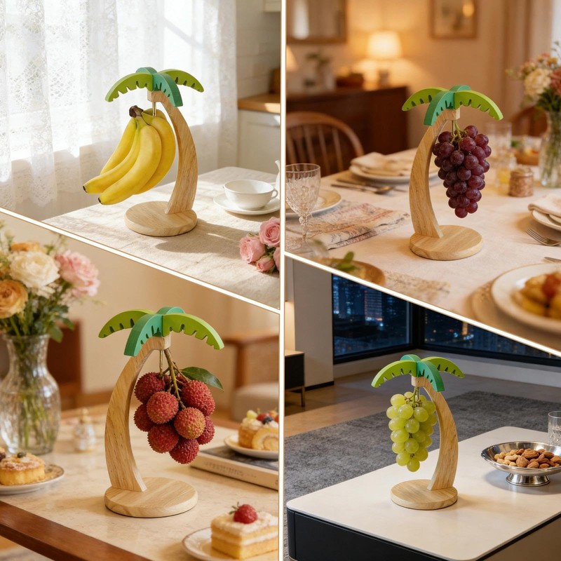 Porta Banana in Legno con Gancio per Banane, Porta Frutta
