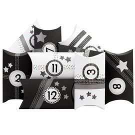 Papierdrachen 24 Advent Calendar Pillow Boxes with Washi Tape and Black and White Number Stickers 24 Cushion Boxes for Individual Filling and Designing