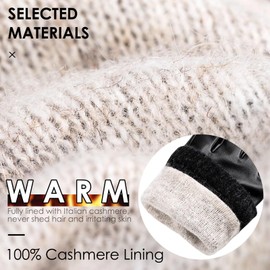 Potopok Winter Sheepskin Leather Gloves for Men, Warm Touchscreen Driving Handwear with Soft Cashmere Lining for Outdoor Use(Black-L)