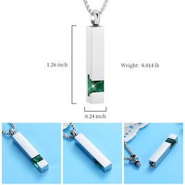 Oinsi Inlay Multi-Colored Square Crystal Bar Cremation Urn Necklace Holder for Ashes - Engravable, 316L