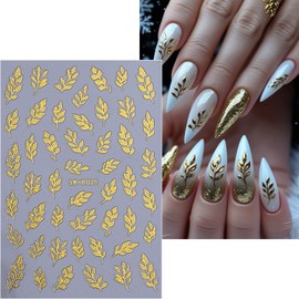 QEYRIYI 4 Sheets Gold Nail Art Stickers Decals 3D Self-Adhesive Leaf Flowers Nail Stickers Gold Floral Leaves Nail Decals Supplies for Women Summer DIY Manicure Decorations Accessories
