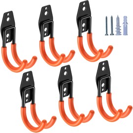 HUPBIPY Heavy Duty Garage Hooks 6 Pack, J Shaped Hanger, Wall Mounted Storage System, Power and Garden Tool Organizer, for Hanging Ladders, Bikes Tires, Hose, Bulk Items