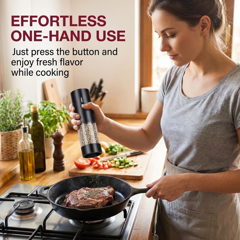 Tyzine 2Pack Electric Salt & Pepper Grinder Set One-Touch Operation