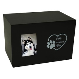 petbye Wooden Pet Urn with Photo Frame - 18 x 12 x 12 cm Black Decorative Real Wood Ash Urn for Pets Dogs Cats with Paws Engraving and Space for Photo P-14912