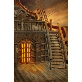 CORFOTO Fabric 6x9ft Sailing Backdrop Theme Photography Pirate Ship Deck Attic Stairs Background for Boy Girl Adult Portrait Photoshoot Birthday Party Bridal Shower Room Tapestry Pet Photo Booth
