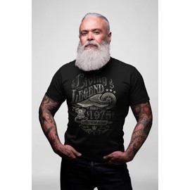 Living Legend 1975 T-Shirt 50th Birthday Gift for Men Vintage Biker Style Distressed Design - F/Black-Lg