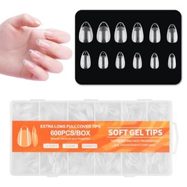 Nivofu 600 Pcs Uñas Postizas Transparentes, Falsas Nail Tips Almendra Cortas 12 Tamaños, Soft Gel Tips Uñas Acrilicas Postizas Con Caja, No Requiere L