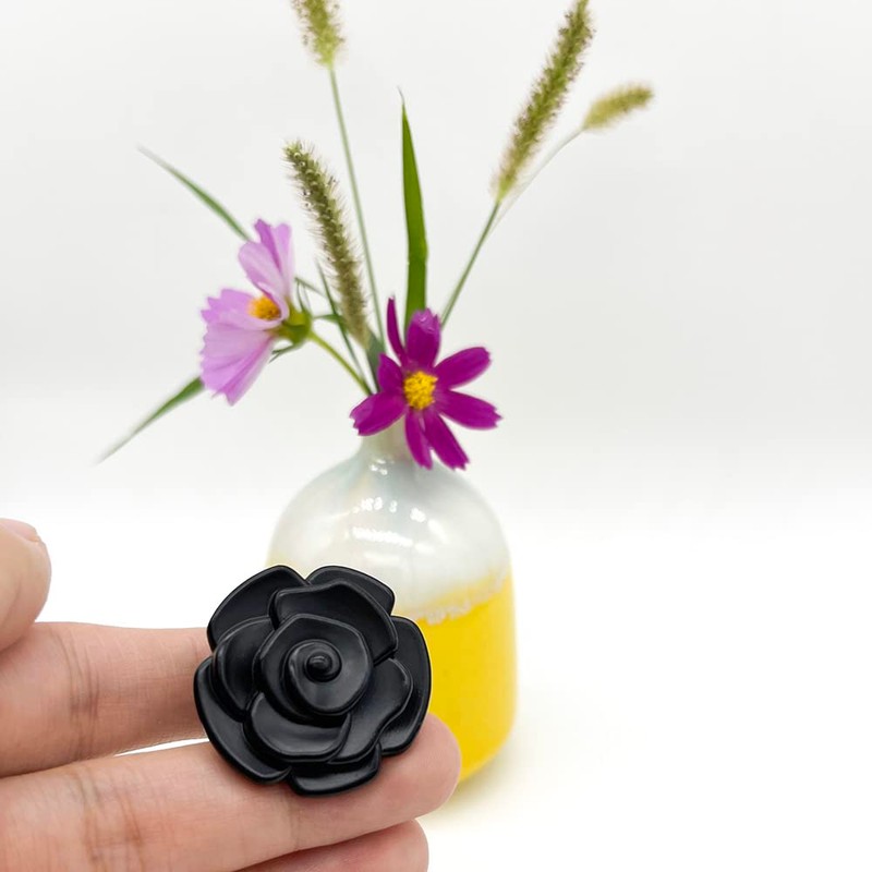 YOUYOUULU 4Pcs Antique-Black-Rose-Drawer-Knobs, Mid-Century-Retro-Flowers-Cabinet-Pulls, Metall-Heavy-Sturdy-Rose-Cupboard-Knob (Black)