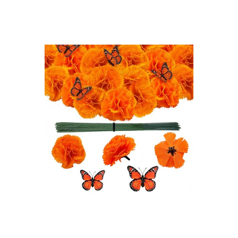 Flores Artificiales de caléndula Colocar,Incluir 50piezas Flores de Cempasuchil Artificiales