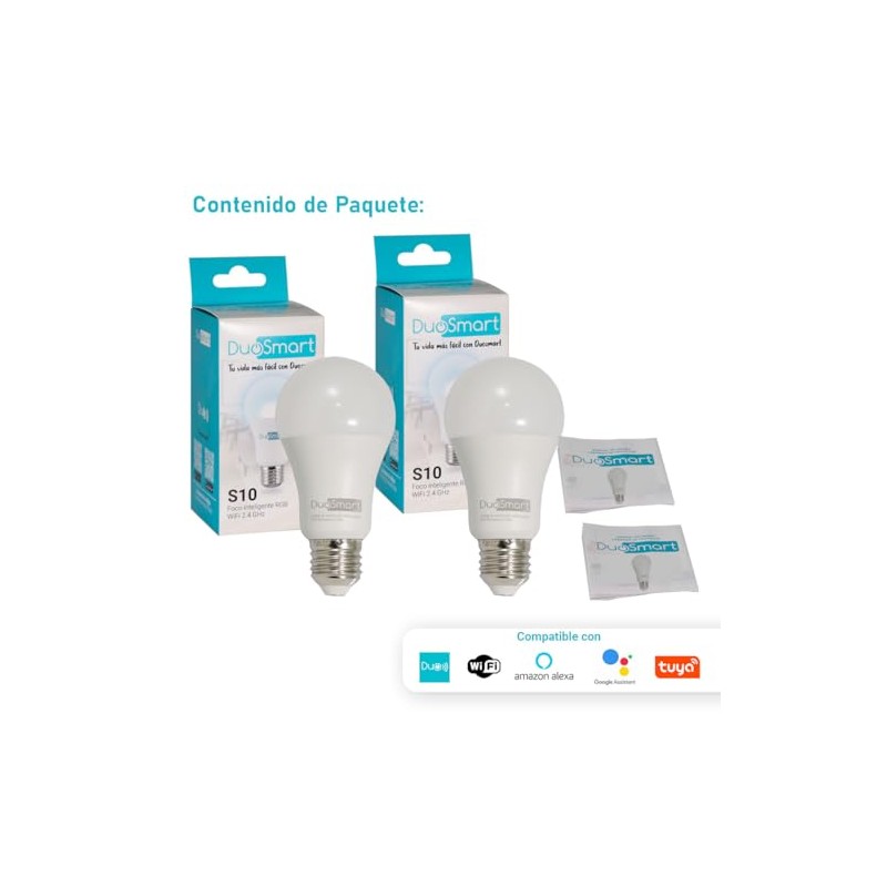 Kit 2 Focos Inteligentes S10 WiFi 2.4 Ghz, Multicolor Luz