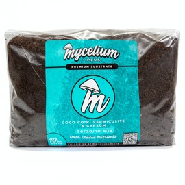 Mycelium Plus CVG Substrate Blend with Proprietary Mix - Organic Coco Coir, Vermiculite, Gypsum with Urea - Ideal for High Yield Mushroom Cultivation - Sterilized 10LB Bag for Beginners & Pros