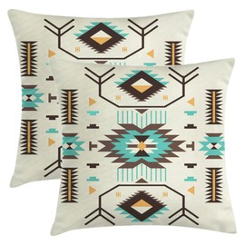 AELUTYSH Boho Southwest Pillow Covers 16 x 16 Inch Western Native American Brown Turquoise Geometry Decorative Throw Pillows Aztec Southwestern Pillowcase for Couch Bed Outdoor Decor,Set of 2