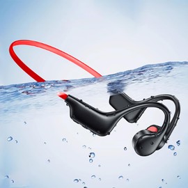 Quidnuran Bone Conduction Headphones 5.3 Open Ear Headphones,Bone Conduction Earphones IPX8 Waterproof with Mic,Built-in 32GB MP3,8 Hours Battery Waterproof Headphones for Swimming,Gym red