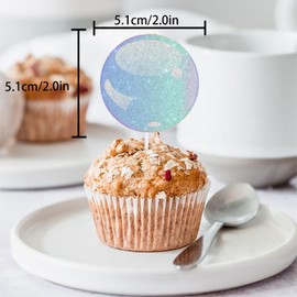 18pcs Blue Glitter Bubble Dessert Cupcake Topper Pick for Under The Sea Theme Decor Supplies Men Women Baby Shower Happy Birthday Party Decorations