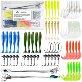 FREE FISHER 63Pcs Alabama Rigs Kit 5 Arms Umbrella Rigs with Jig Head Hooks Swimbait Paddle Tail Soft Lures Set for Bass Crappie Striper Trout Salmon