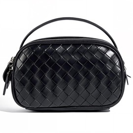 Woven Leather Crossbody Bag for Women – Genuine Cowhide & Microfiber Leather Small Purse with Adjustable Strap, Multi-Pockets, Everyday Essentials - Black