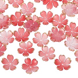 PATIKIL - 200 abalorio de flores acrílicas de 19 mm, gradiente de flor de cerezo chapado en oro, abalorio espaciadoras florales para hacer joyas, pulseras, collares, arete, manualidades, color rojo