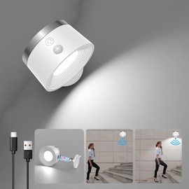Moobibear Motion Sensor Wall Light Indoor, 3500mAh Rechargeable Battery Operated LED Wall Light, Wall Lamp Wireless with 360 ° Rotation, 3 Color Temperatures for Bedroom, Study, Corridor, Picture