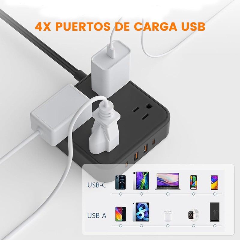 FANDBO 12 en 1 Regleta Multicontacto Extension USB, con 8