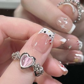 SHELWIN Nail Tips, Handmade Nail Tips, Shorts, Stylish, Gel Nail Toolkit Included, 24 Pieces