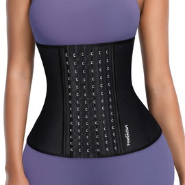 FeelinGirl Latex Waist Trainer for Women Waist Cincher Waist Trimmer Tummy Control Shapewear Sauna Hourglass Body Shaper A-black