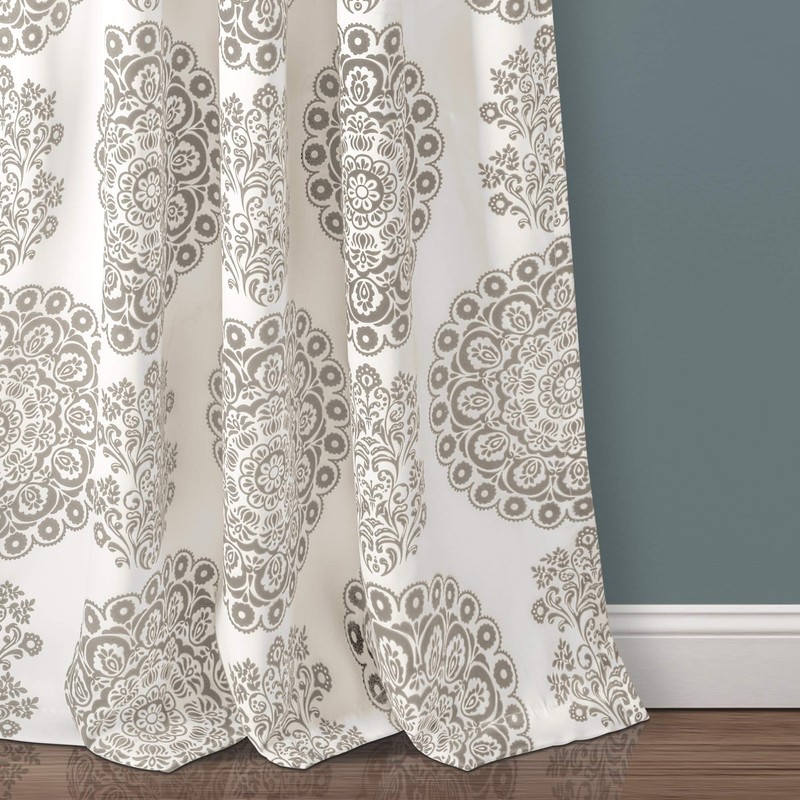 Lush Decor, Gray Evelyn Medallion Light Filtering Window Curtain Panel