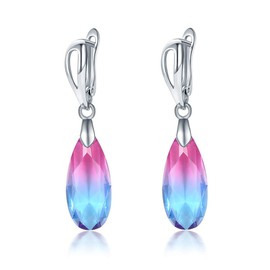 Uloveido Imitado Turmalina Agua Gota Pendientes Lágrima Degradado Naranja Pendientes Colgantes Chapado en Oro Joyería de Boda para Mujeres Y614 azul