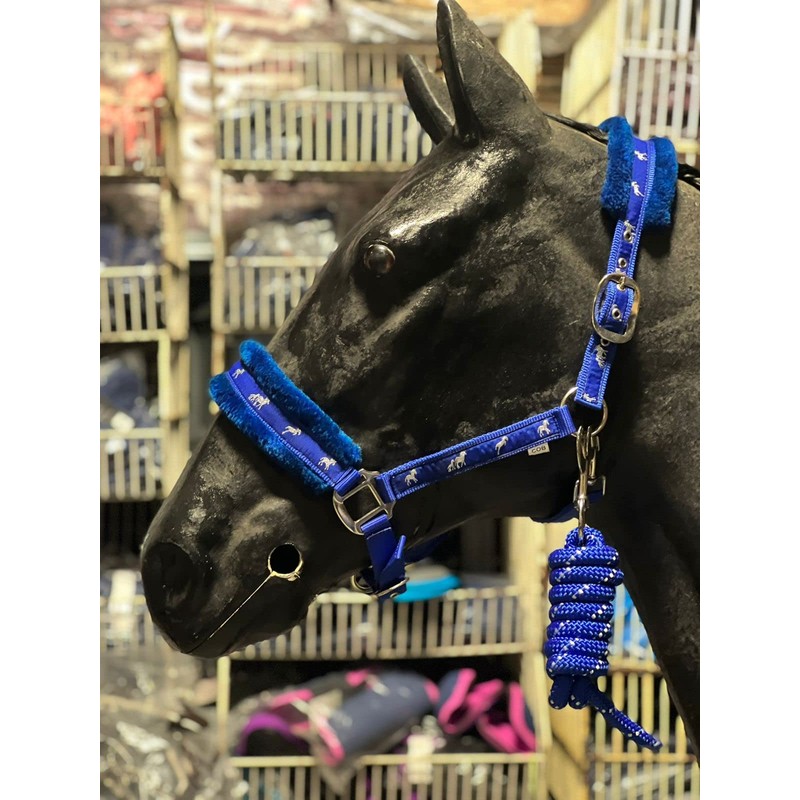 Equipride Horse Print Fur Padded Nylon Headcollars with Lead Rope