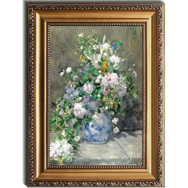 Kizbok Gold Framed Wall Art for Home Decor, Vintage Floral Wall Art Prints Spring Flower Canvas Painting, Classical Floral Wall Decor for Bedroom Decor, Aesthetic Farmhouse Deco r Framed Art Picture for Living Room Bathroom Gallery Shelf Decoration - 12x