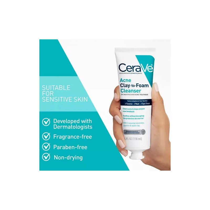Cerave Limpiador Facial, Mascarilla Y Tratamiento 118 Ml.