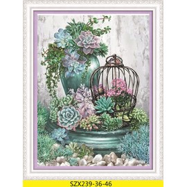 Amiiba Cross Stitch Kits Pre Printed, Colorful Succulents Plant DIY 11CT Stamped 14.1x18.1 inch Embroidery Kit with Pattern (Succulents)