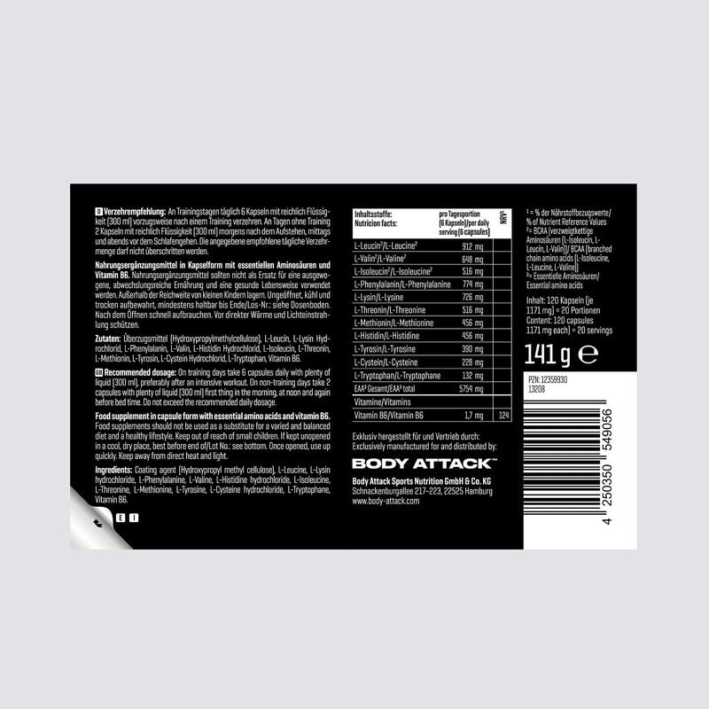 Body Attack Complete EAA Caps, 120 Capsules, Vegan, High Dose