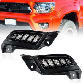 PGTOPONE Switchback White/Amber LED Front Side Marker Headlight Daytime Running Lamp Amber Sequential Turn Signal light Compatible with Toyota Tacoma 2012-2015 Replacement Bumper Kit