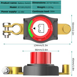 2 Packs Top Post Battery Disconnect Switch, 12V-48V Kill Switch for Car, Battery Quick Disconnect for Vehicle Marine RV Trailer Boat and Solar Panels, Negative On/Off