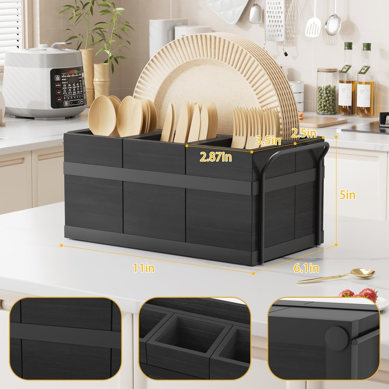 Yaoyiizy Wood Silverware Caddy Utensil Caddy for Party, Cutlery Holder