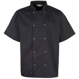 Premier Unisex Studded Front Short Sleeve Chefs Jacket (L) (Black)