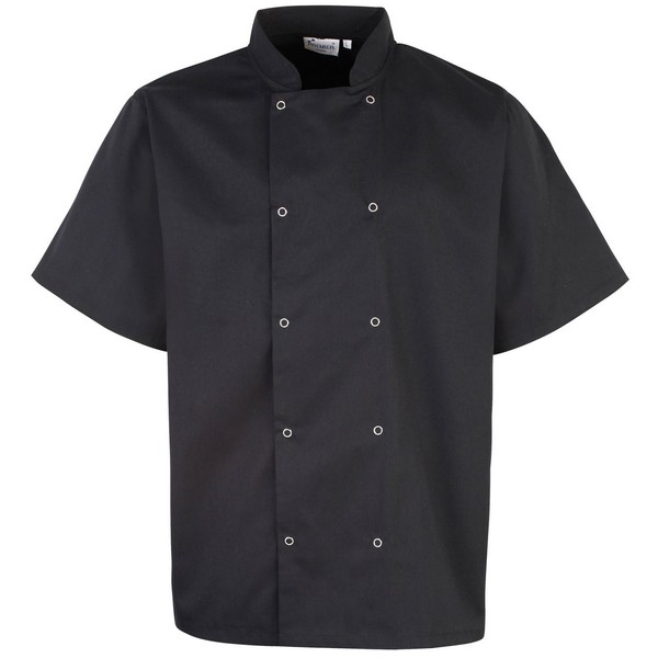 Premier Unisex Studded Front Short Sleeve Chefs Jacket (L) (Black)