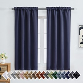 OVZME Navy Blue Blackout Curtains for Bedroom 63 Inch Length 2 Panels, Protect Privacy Thermal Insulated Curtains for Bedroom, Dual Rod Pocket Window Treatments Blackout Drapes, 2x40Wx63L Inches