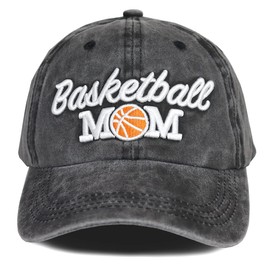 MANMESH HATT Basketball Mom Hat for Women, Funny Mother's Day Basketball Accessories Team Gifts, Vintage Washed Distressed Embroidered Baseball Cap for Mama, Grandma Black