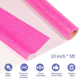 VINYL FROG Glitter HTV Vinyl 10"x5ft Heat Transfer Vinyl Roll Hot Pink Iron on Vinyl Sparkle Heat Press Vinyl for T-Shirts Gift Designs