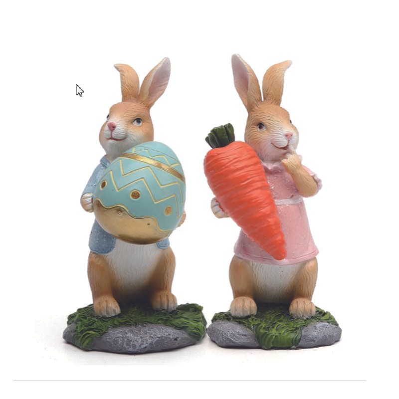 Easter Bunny Figurines with Carrot Cute Resin Bunny Rabbit Statue
