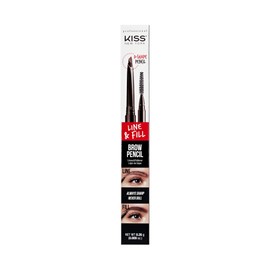 Kiss New York Professional Eyebrow Pencil, D-Shape Design for Line & Fill, Dual-Sided Retractable Brow Definer with Spoolie, Silky Smooth Texture, Cruelty-Free