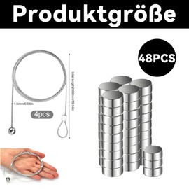 GIONAR Pack of 4 Photo Ropes, Photo Wire with Magnets, Photo Lead, with 48 Button Magnets Clips, Photo Rope Stainless Steel Wire Rope Picture Hanging Rope Photo Rope with for Hanging Photo Postcards