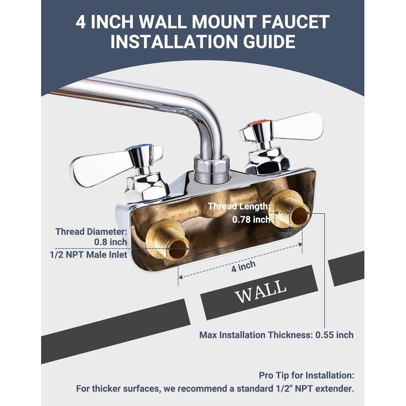 Phivan Commercial Sink Faucet - Leak Free Brass 4 Inch