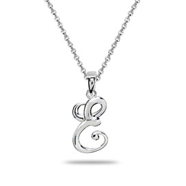 B. BRILLIANT Sterling Silver E Alphabet Letter Name Script Initial Pendant Necklace for Women