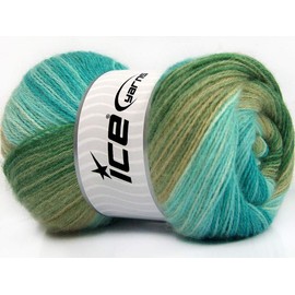 Angora Batik Green, Turquoise + Self-Striping Fine Weight Acrylic Angora Wool Blend Yarn - 3.53 Ounces (100grams) 601 Yards
