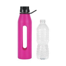 Takeya 22 Ounce Classic Glass Water Bottle with Silicone Sleeve and Twist Cap, Fuchsia