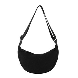 GUSXPPD Women's Cord Crossbody Bag, Half Moon Bag, Shoulder Bag, Half Moon Crossbody Shoulder Bag with Adjustable Shoulder Strap, Casual Shoulder Bag Made of Corduroy Hobo Halfmoon Bag, black